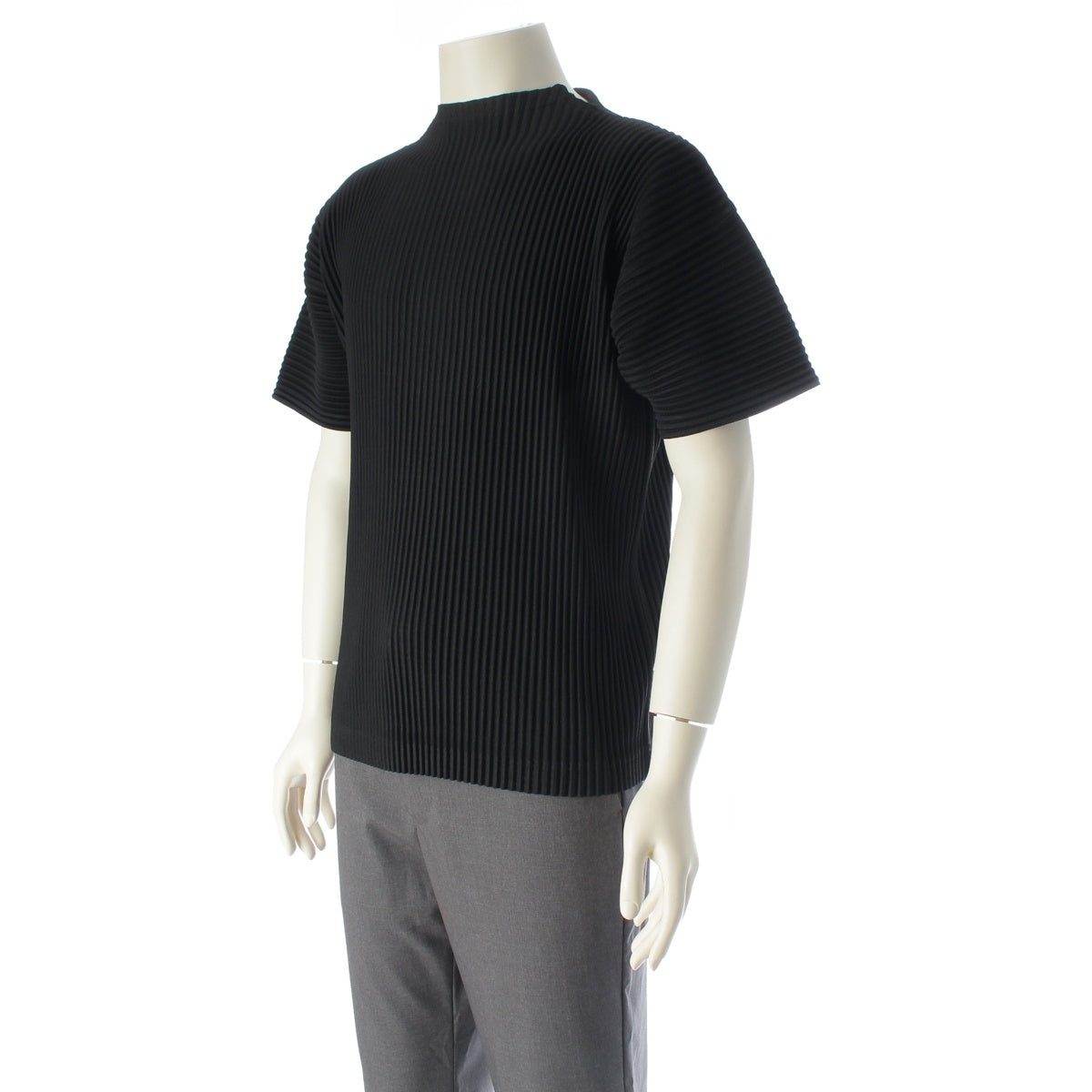 HOMME PLISSE ISSEY Pleated Mock Neck Short sleeve T-shirt tops HP61JK033 black 2