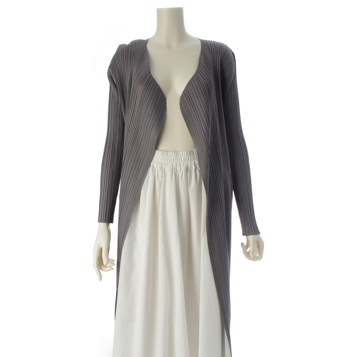 PLEATS PLEASE ISSEY Basic Long Gown cardigan Coat, cardigan, outerwear PP05JA109 gray 3