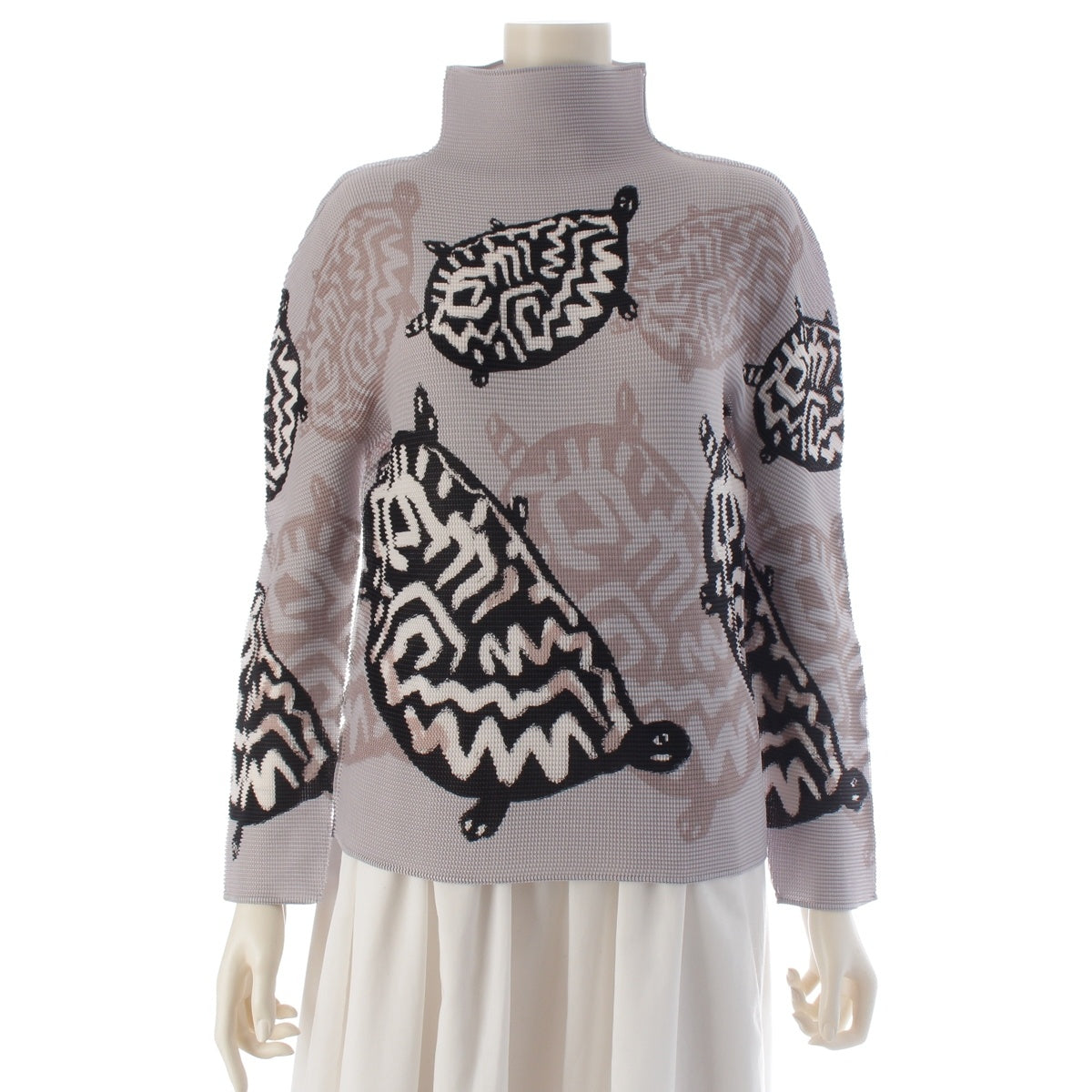 me ISSEY MIYAKE Turtle print long-sleeved pleated shirt tops MI41FJ391 gray one size