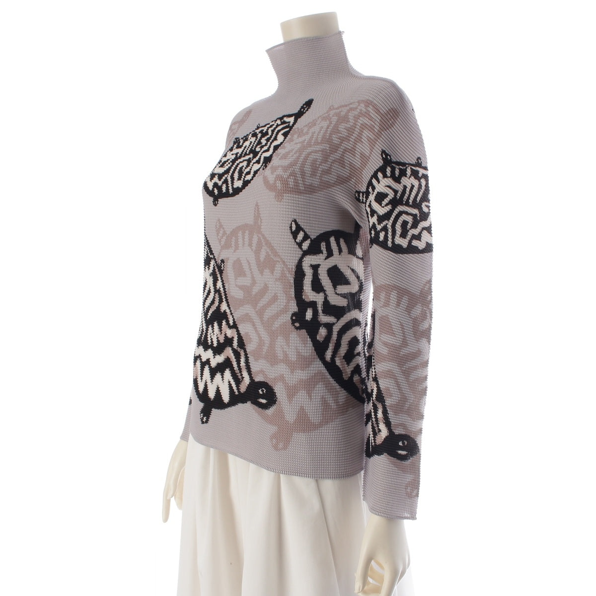 me ISSEY MIYAKE Turtle print long-sleeved pleated shirt tops MI41FJ391 gray one size