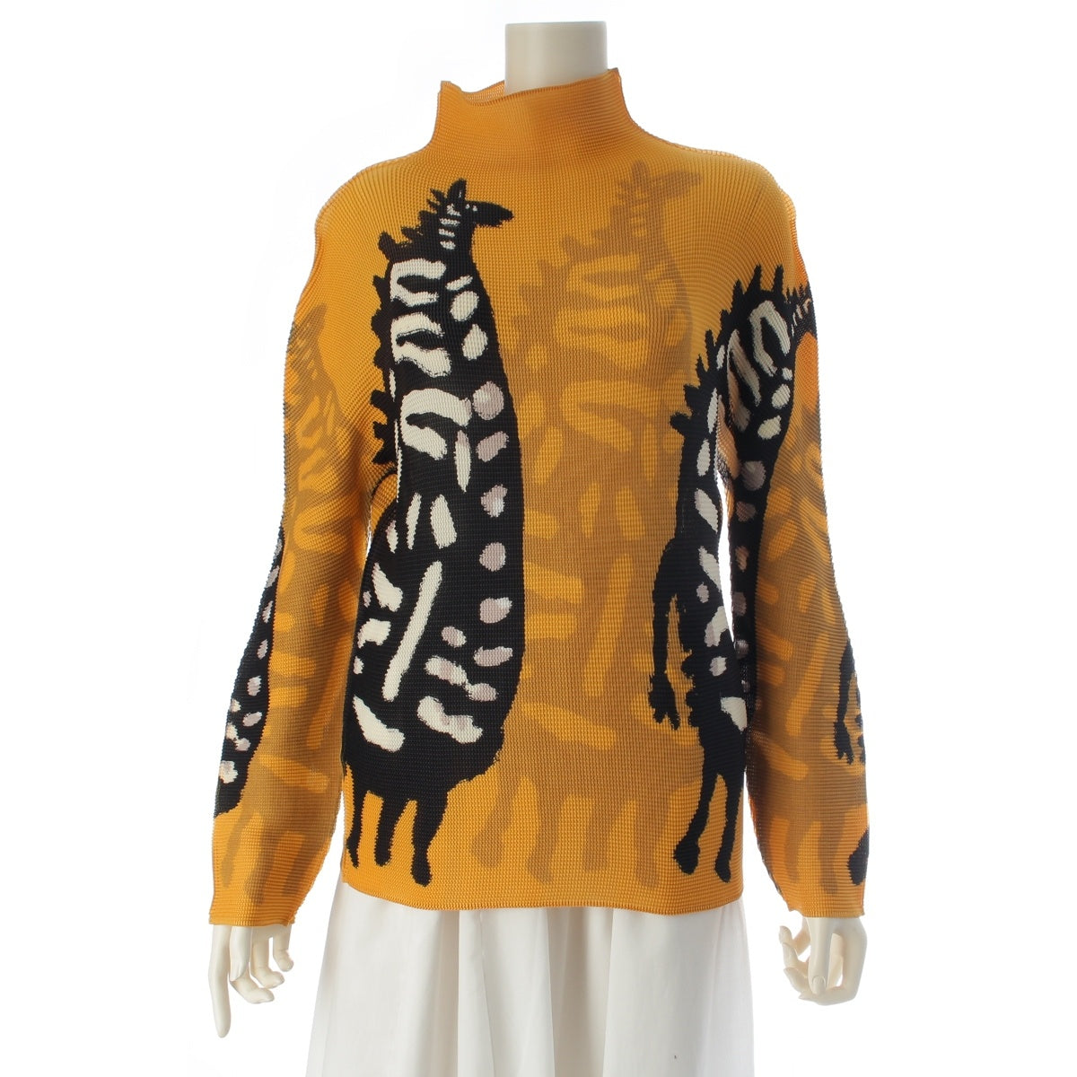 me ISSEY MIYAKE Giraffe print turtleneck long-sleeved shirt Cut tops MI41FJ391 yellow F