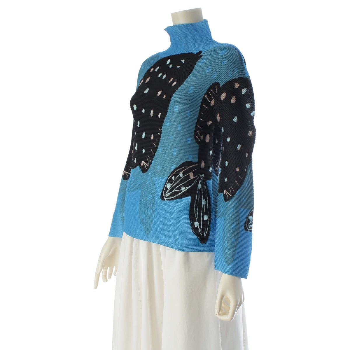 me ISSEY MIYAKE Fish print turtleneck long-sleeve shirt Cut tops MI41FJ391 blue F
