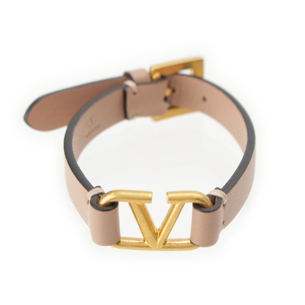 VALENTINO V logo leather bracelet Pink beige gold