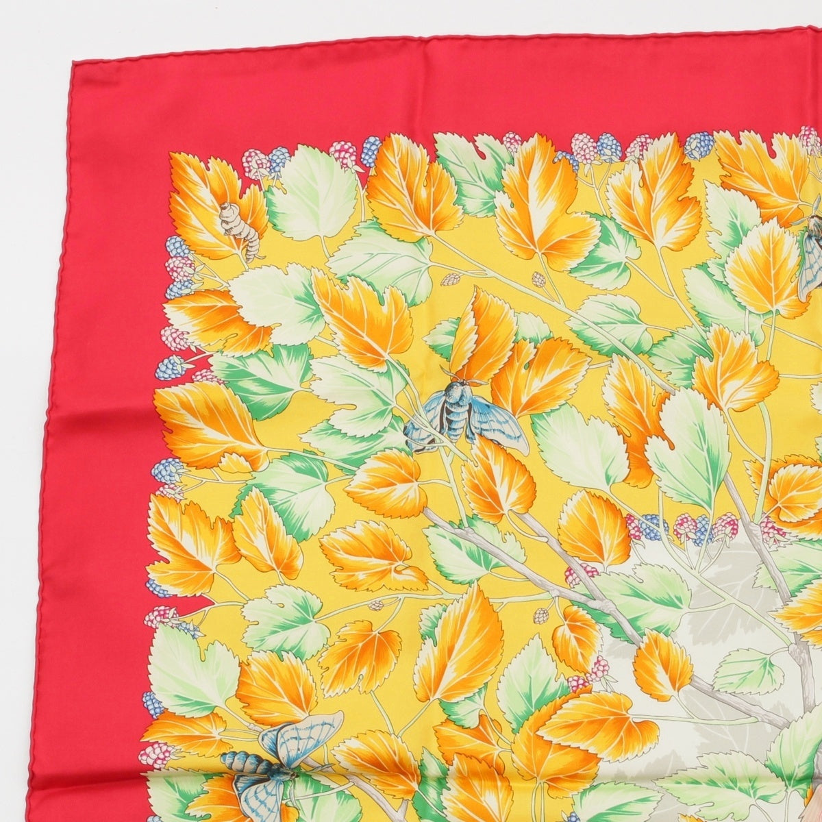 HERMES Carre 90 I'ARBRE DE SOIE Silk Tree silk scarf Red yellow