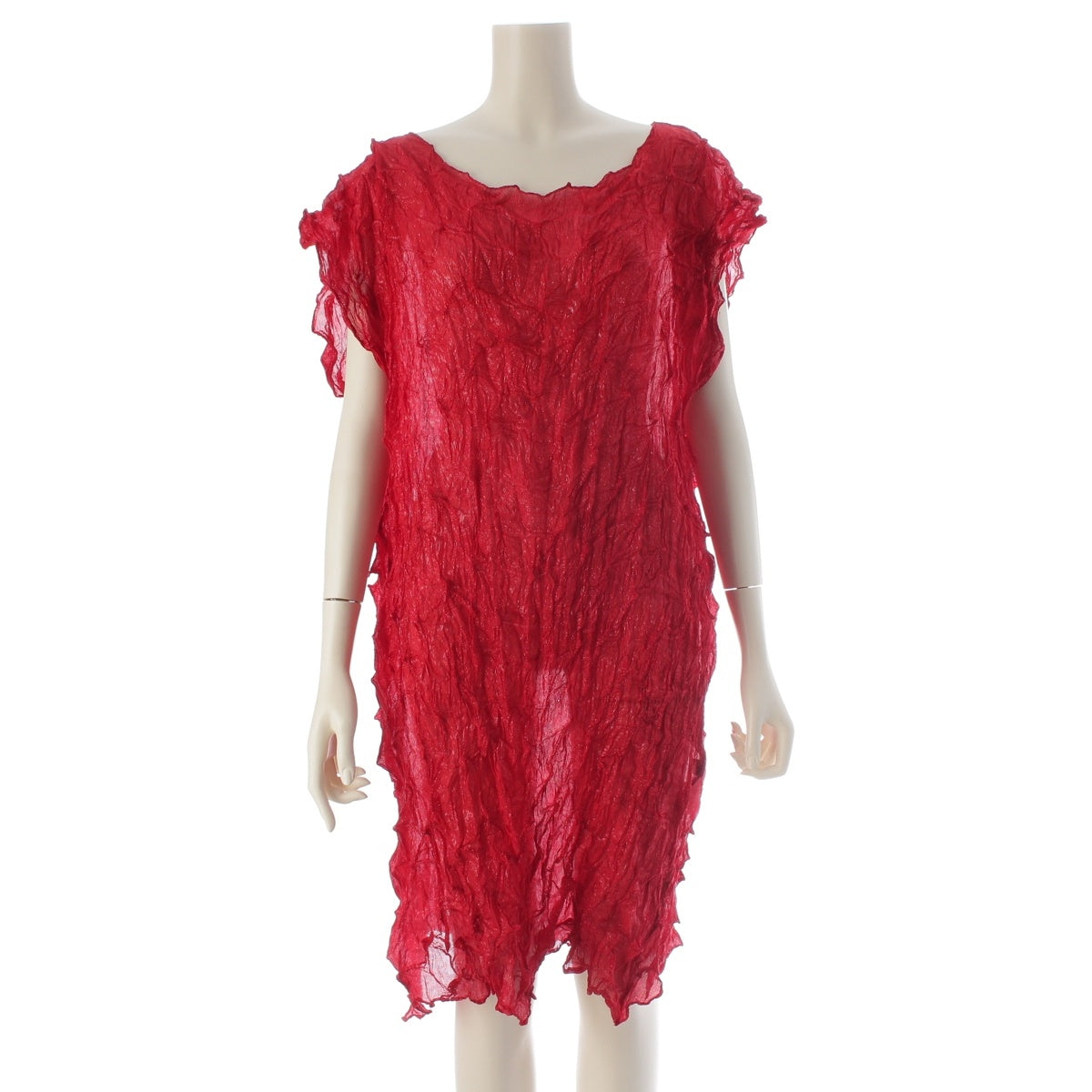 ISSEY MIYAKE Permanente silk Glitter, tie-dye, sleeveless, asymmetrical, spiky tops PE63-FJ327 Red Silver M