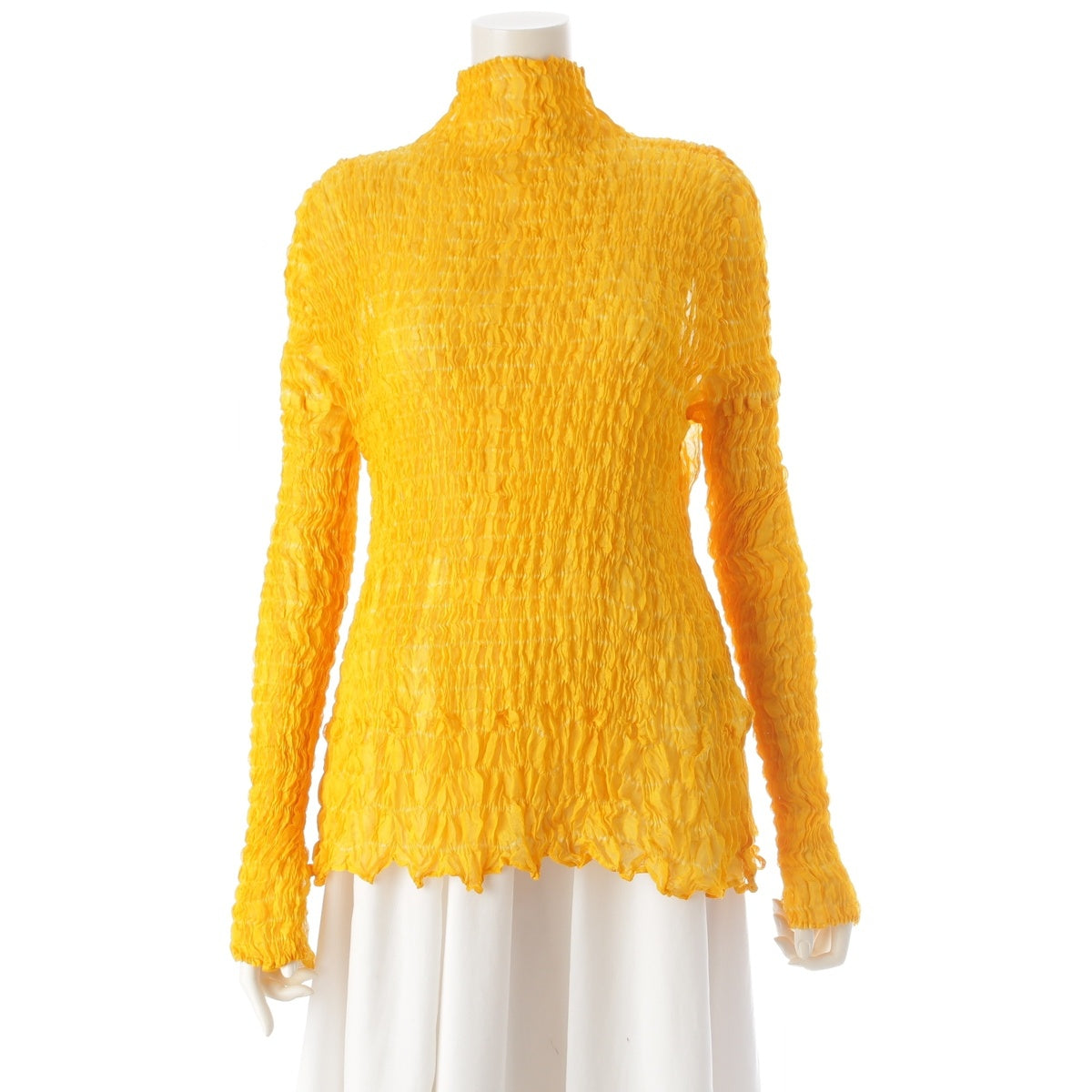 ISSEY MIYAKE Permanente silk Drawstring Pleated Long Sleeve Cut tops PE71-FJ843 yellow M