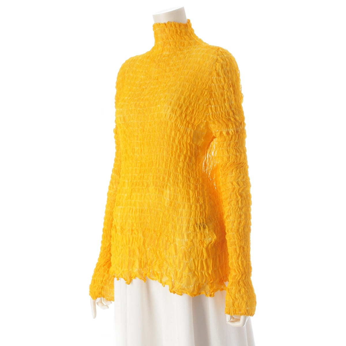 ISSEY MIYAKE Permanente silk Drawstring Pleated Long Sleeve Cut tops PE71-FJ843 yellow M