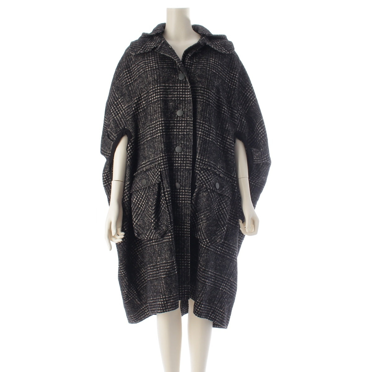 LANVIN by Alber Elbaz, 2010 Alpaca wool Checked grosgrain asymmetrical poncho Coat outer Black series 34