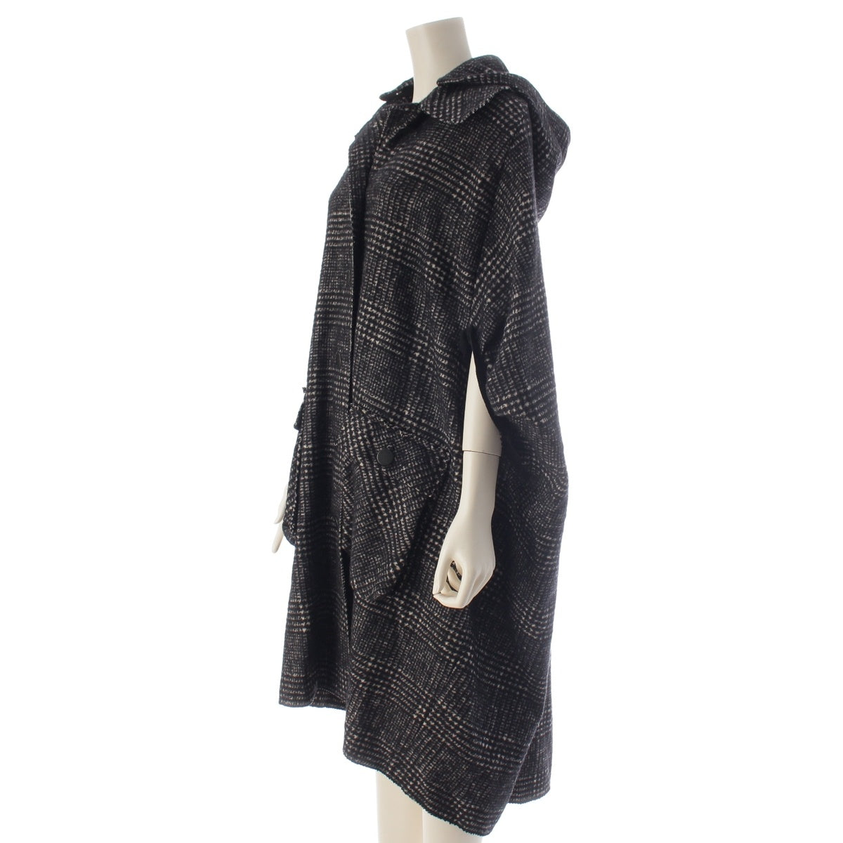 LANVIN by Alber Elbaz, 2010 Alpaca wool Checked grosgrain asymmetrical poncho Coat outer Black series 34