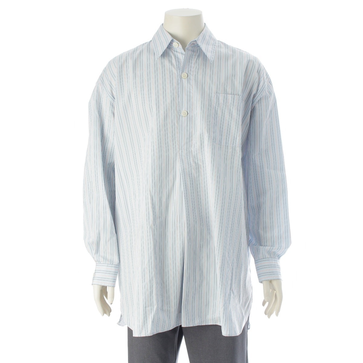 Our Legacy popover shirts Striped pullover Long sleeve shirt blouse White Light Blue 46