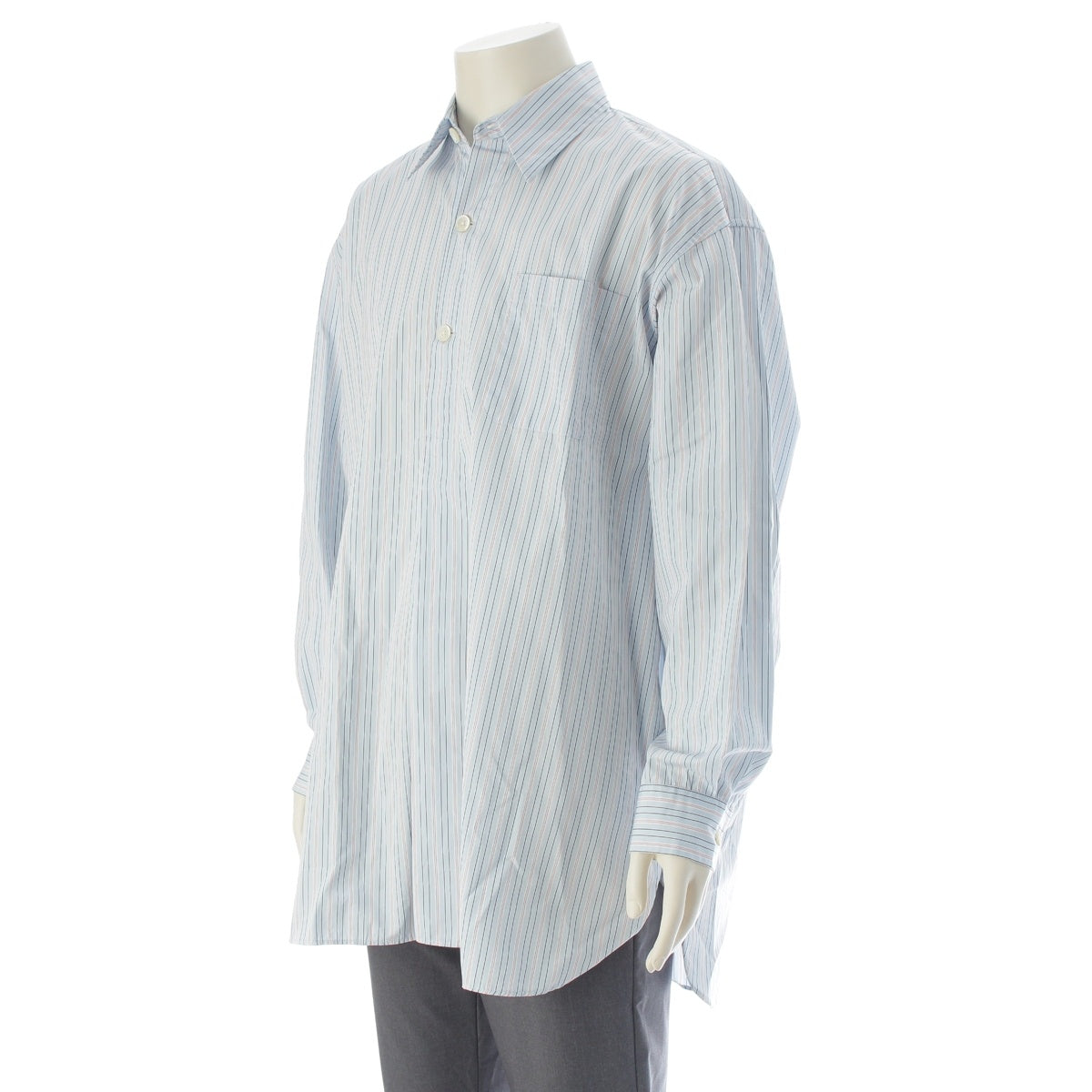 Our Legacy popover shirts Striped pullover Long sleeve shirt blouse White Light Blue 46