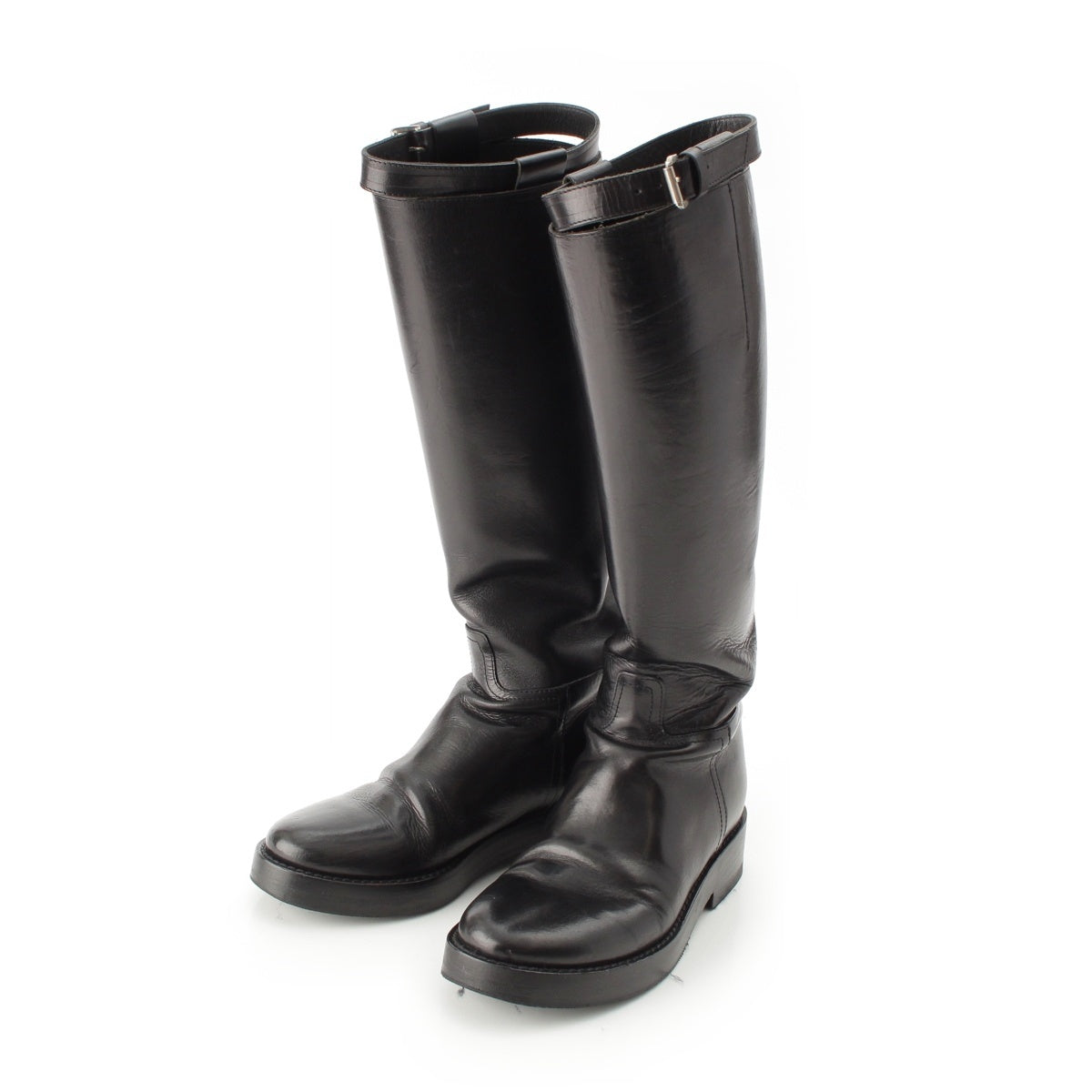 ANN DEMEULEMEESTER leather Belt design back zip long boots black 36