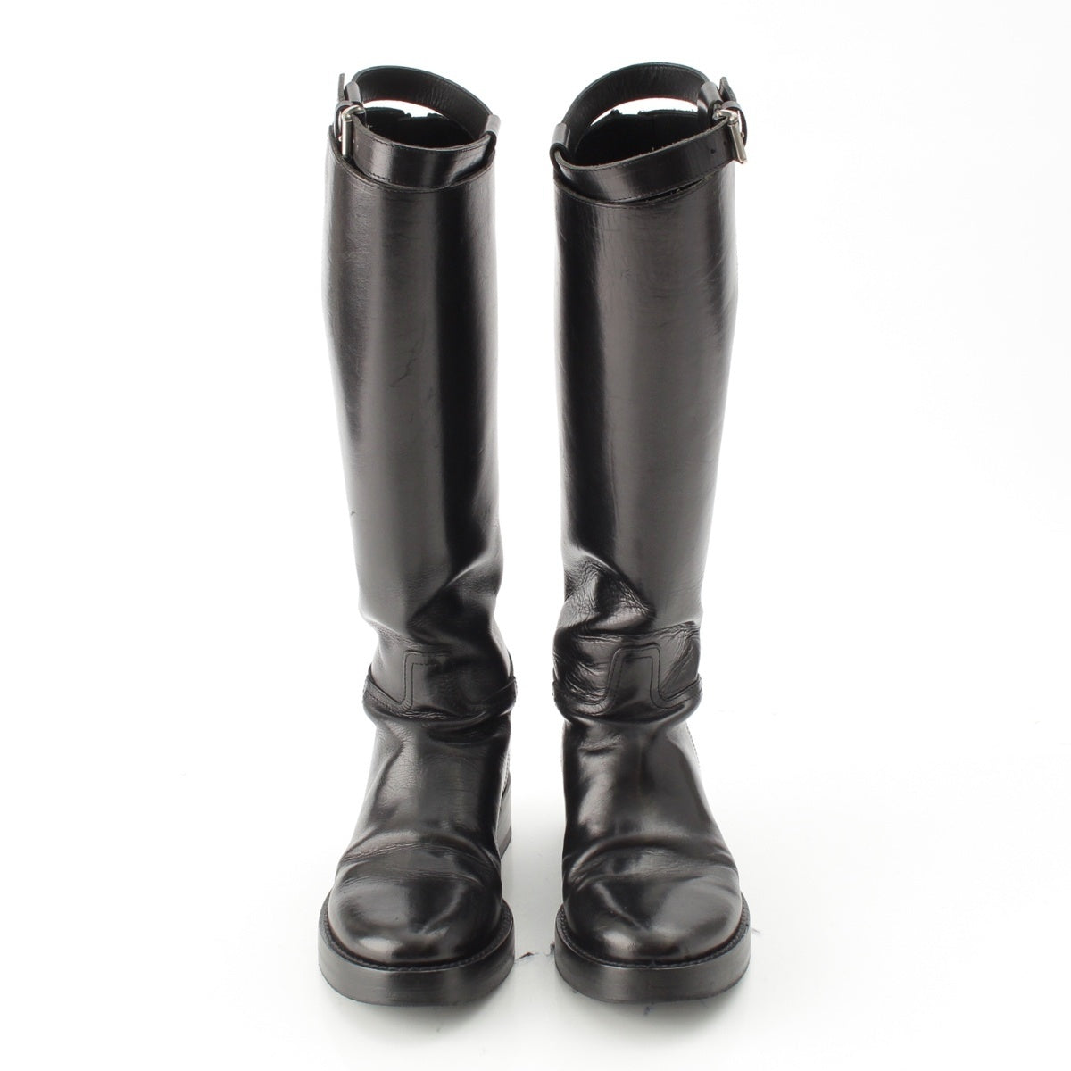 ANN DEMEULEMEESTER leather Belt design back zip long boots black 36