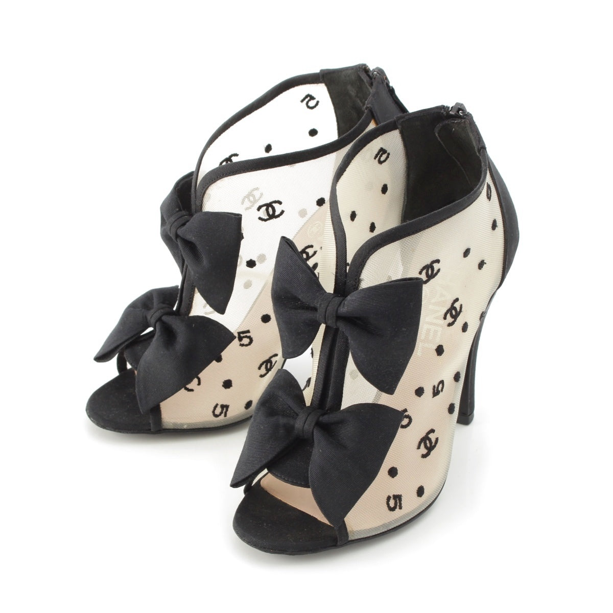 CHANEL Mesh COCO Mark heels Booties G26611 black 36