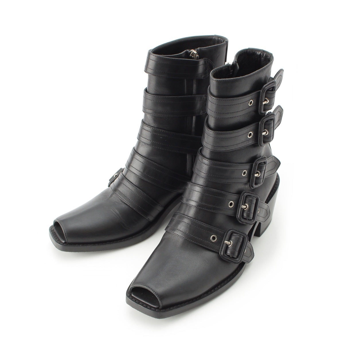 BURBERRY Albertina leather Open-toe belt biker shoes boots black 37