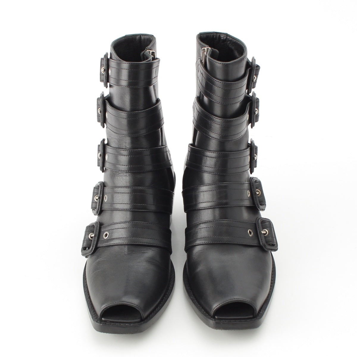 BURBERRY Albertina leather Open-toe belt biker shoes boots black 37