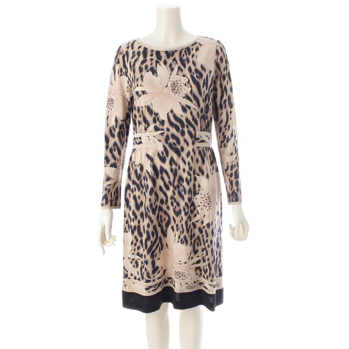 LEONARD wool Collarless leopard print floral pattern long-sleeved top one piece flower 0340905 beige 38