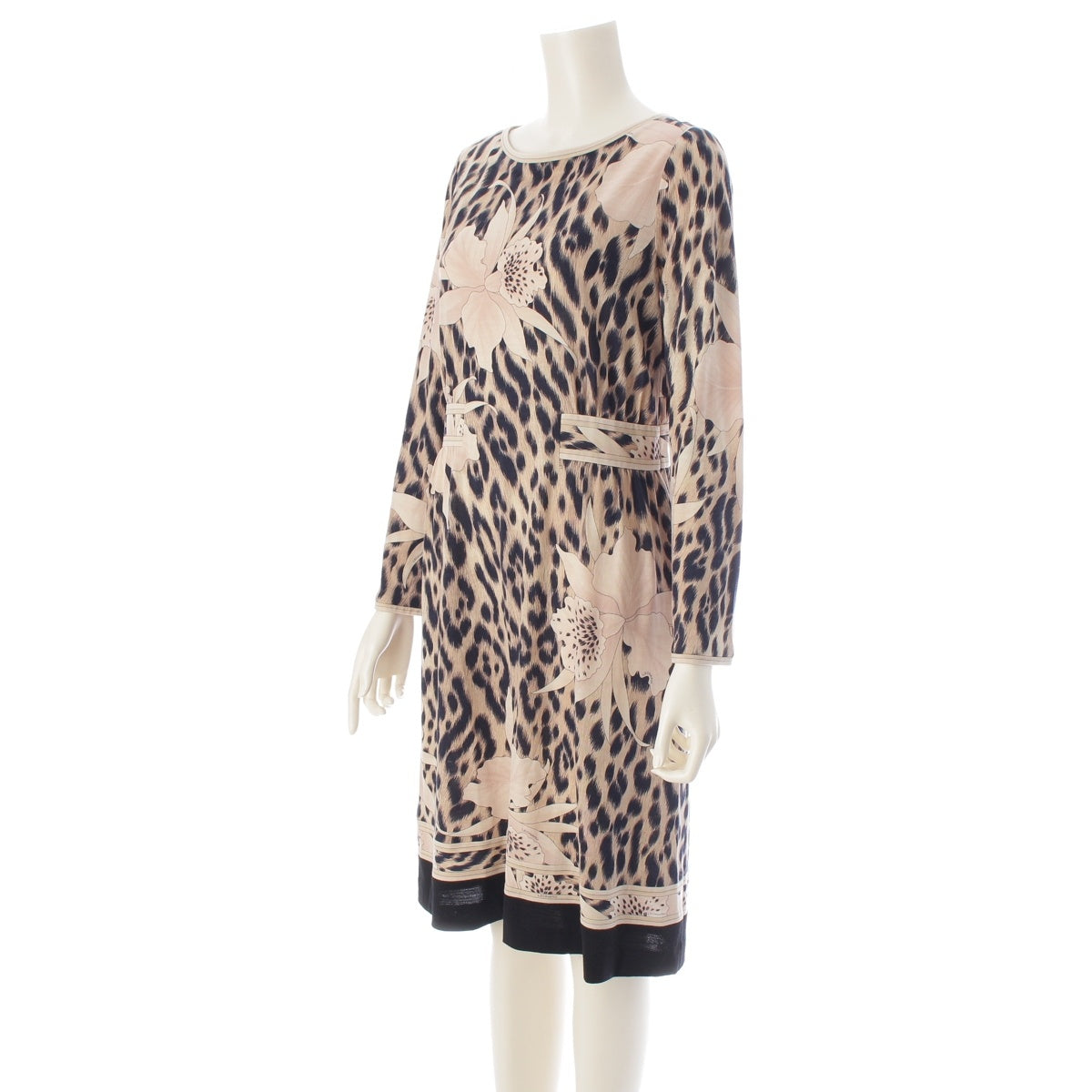 LEONARD wool Collarless leopard print floral pattern long-sleeved top one piece flower 0340905 beige 38