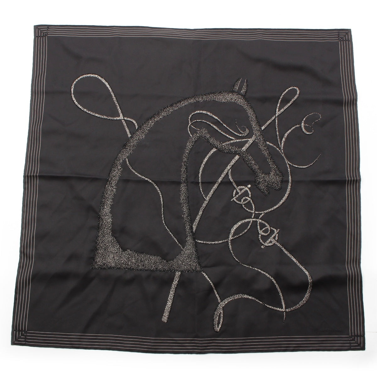 HERMES Carre 90 COUP DE FOUET Whip, Precious, Bijou, Embroidery, Beads, Scarf Stall black