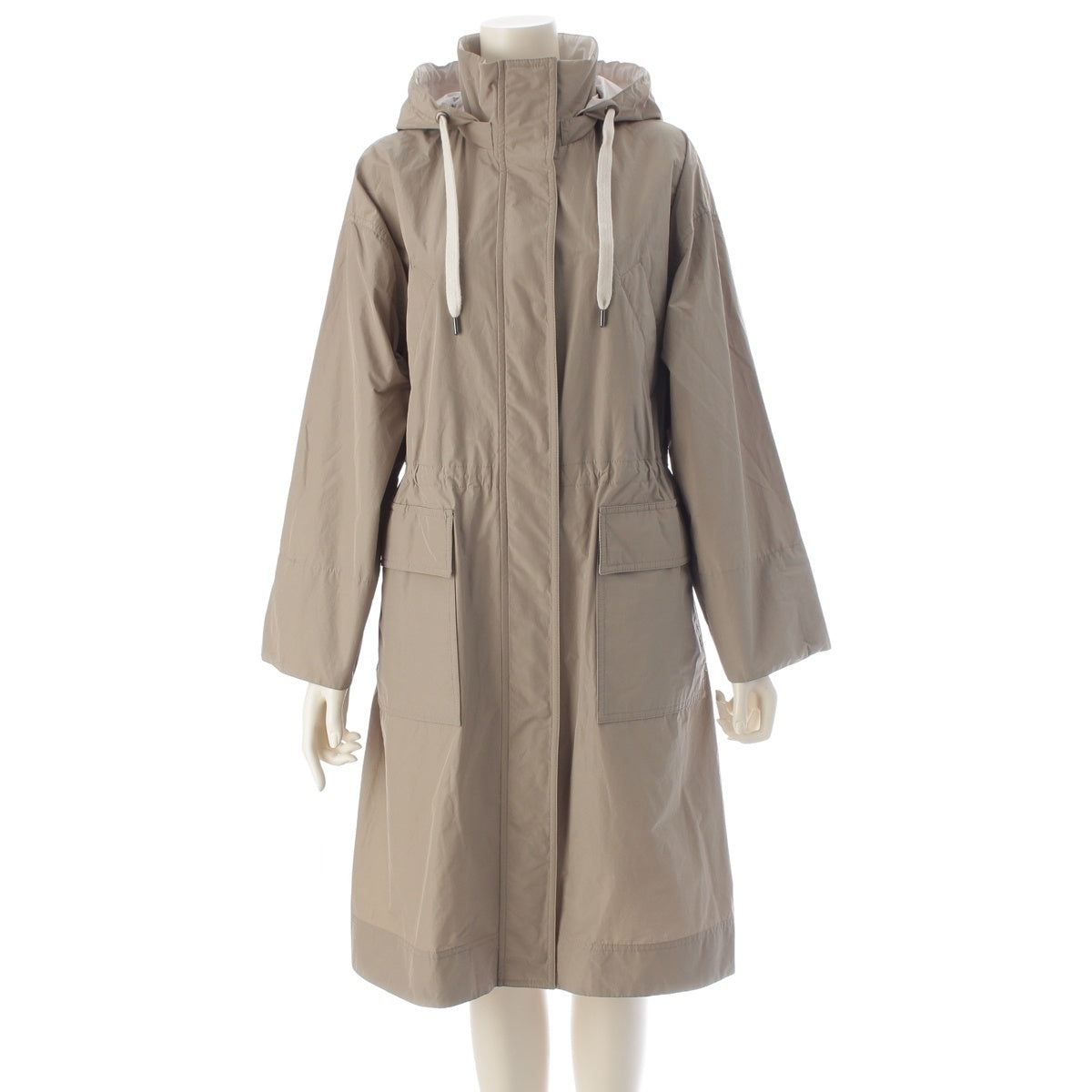 Brunello Cucinelli Cotton polyester Water-resistant Monile line design hooded coat outer Taffeta Olive White 36