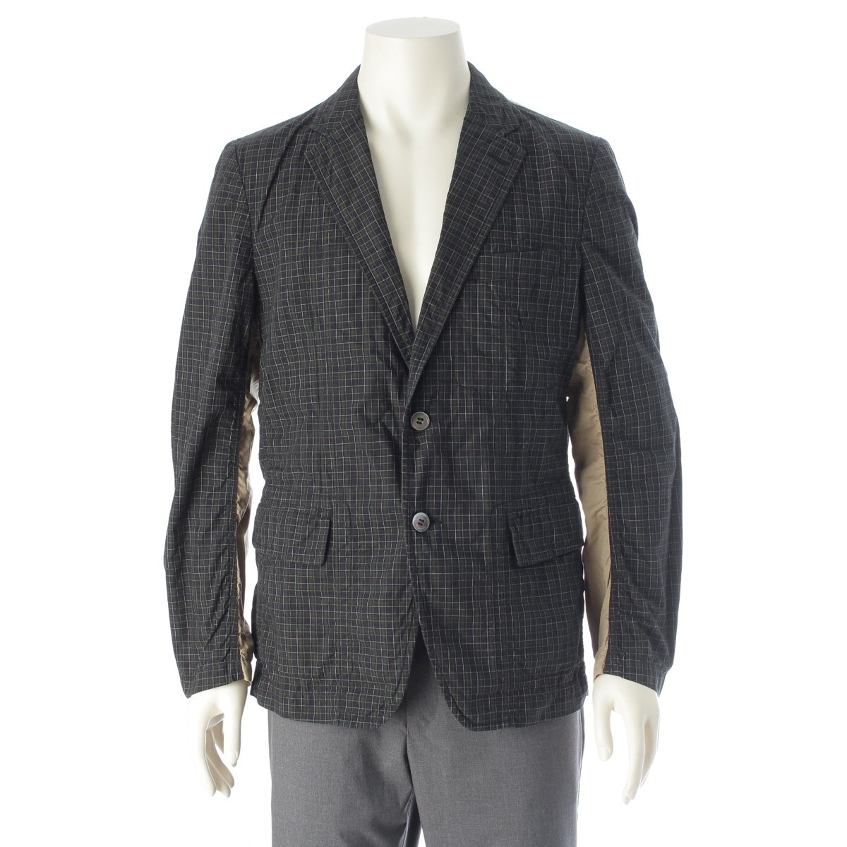 COMME des GARCONS HOMME cotton Check Switch 2B tailored jacket outer HE-J130 Green x beige S