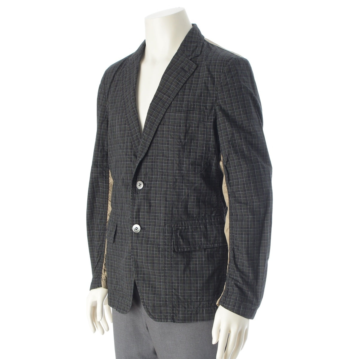 COMME des GARCONS HOMME cotton Check Switch 2B tailored jacket outer HE-J130 Green x beige S
