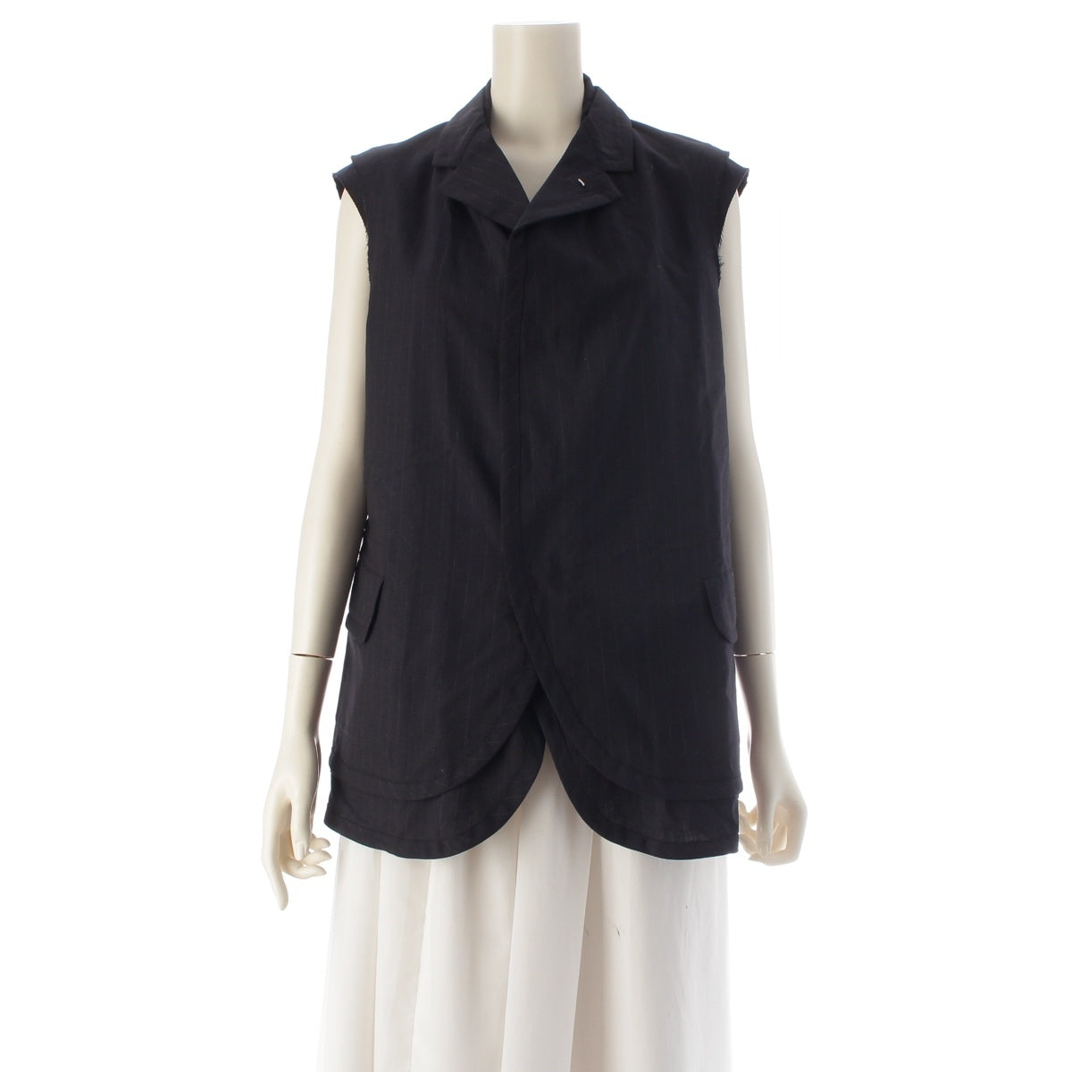 COMME des GARCONS COMME des GARCONS cotton Double-layered, raw-edge, sleeveless, striped design. tailored jacket RS-J033 Navy M