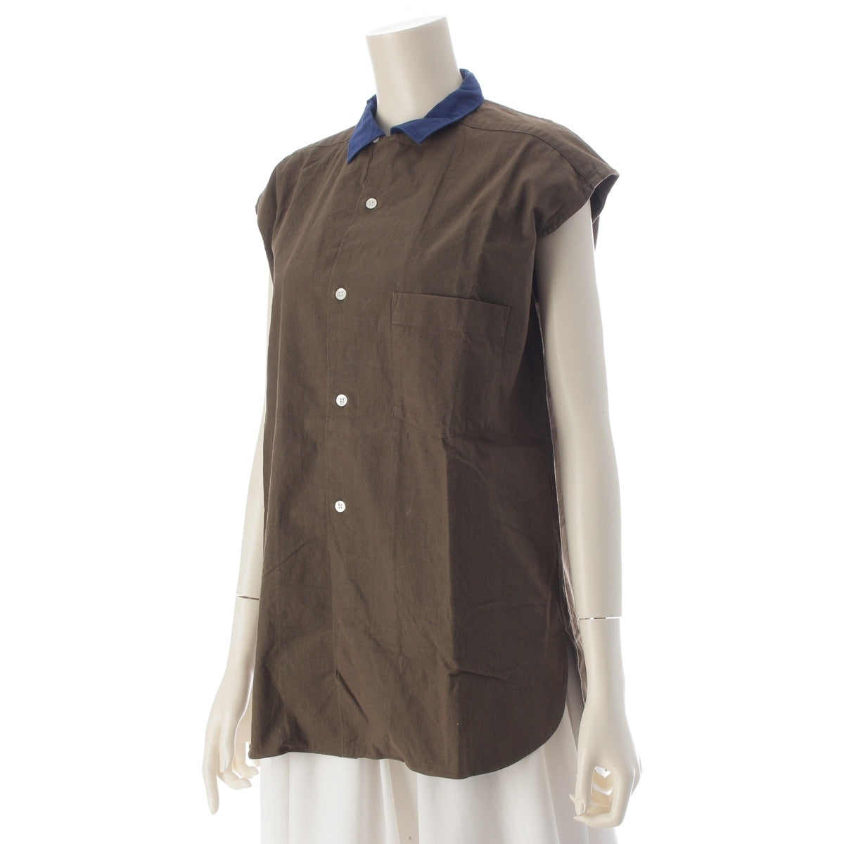 COMME des GARCONS Sleeveless shirt with contrasting collar blouse tops B‐020190 Blue khaki