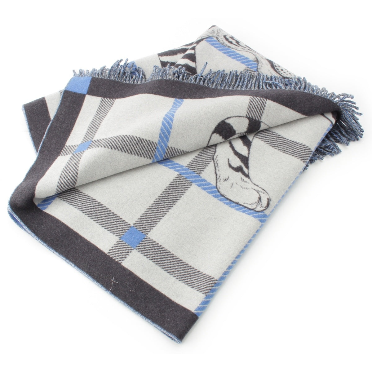 HERMES Tigre Altai 2 wool cashmere Plaid Jacquard Blanket Tiger Liger Fashion accessories H103725M blue