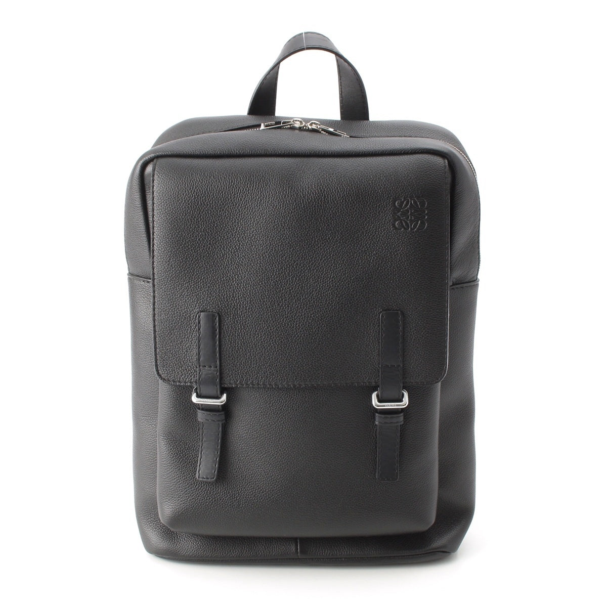 LOEWE military leather Anagram SilverMetal Backpack Daypack Backpack B553J18X03 black