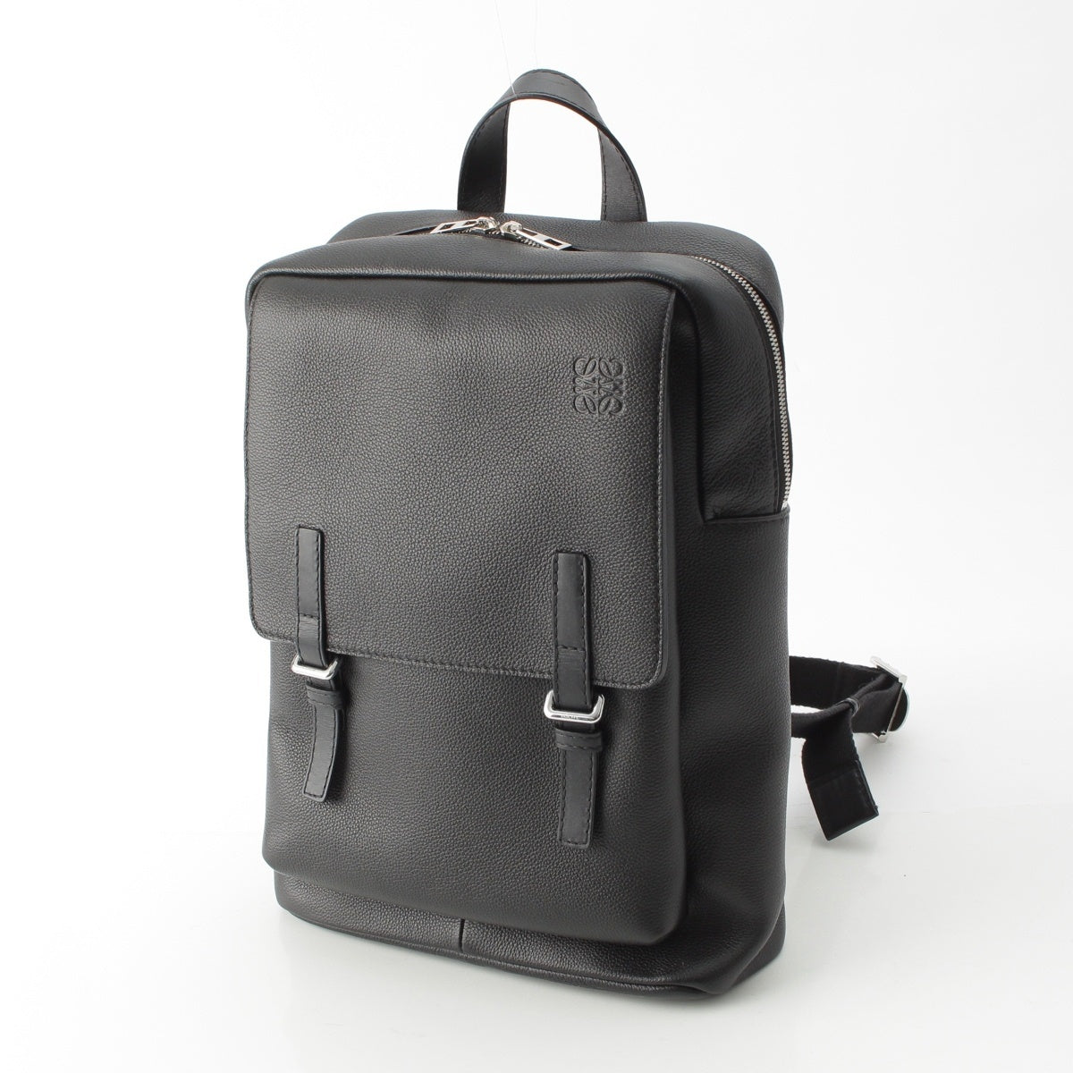 LOEWE military leather Anagram SilverMetal Backpack Daypack Backpack B553J18X03 black
