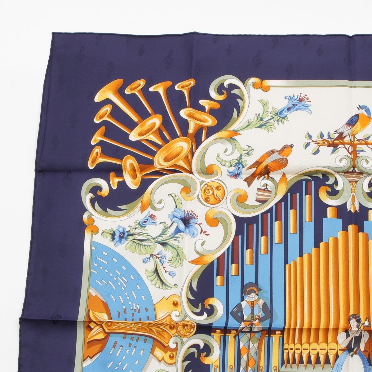 HERMES Calle 90 silk ORGAUPHONE ETAUTRES MECANIQUES (Pipe organs and mechanical instruments) scarf Blue multicolor