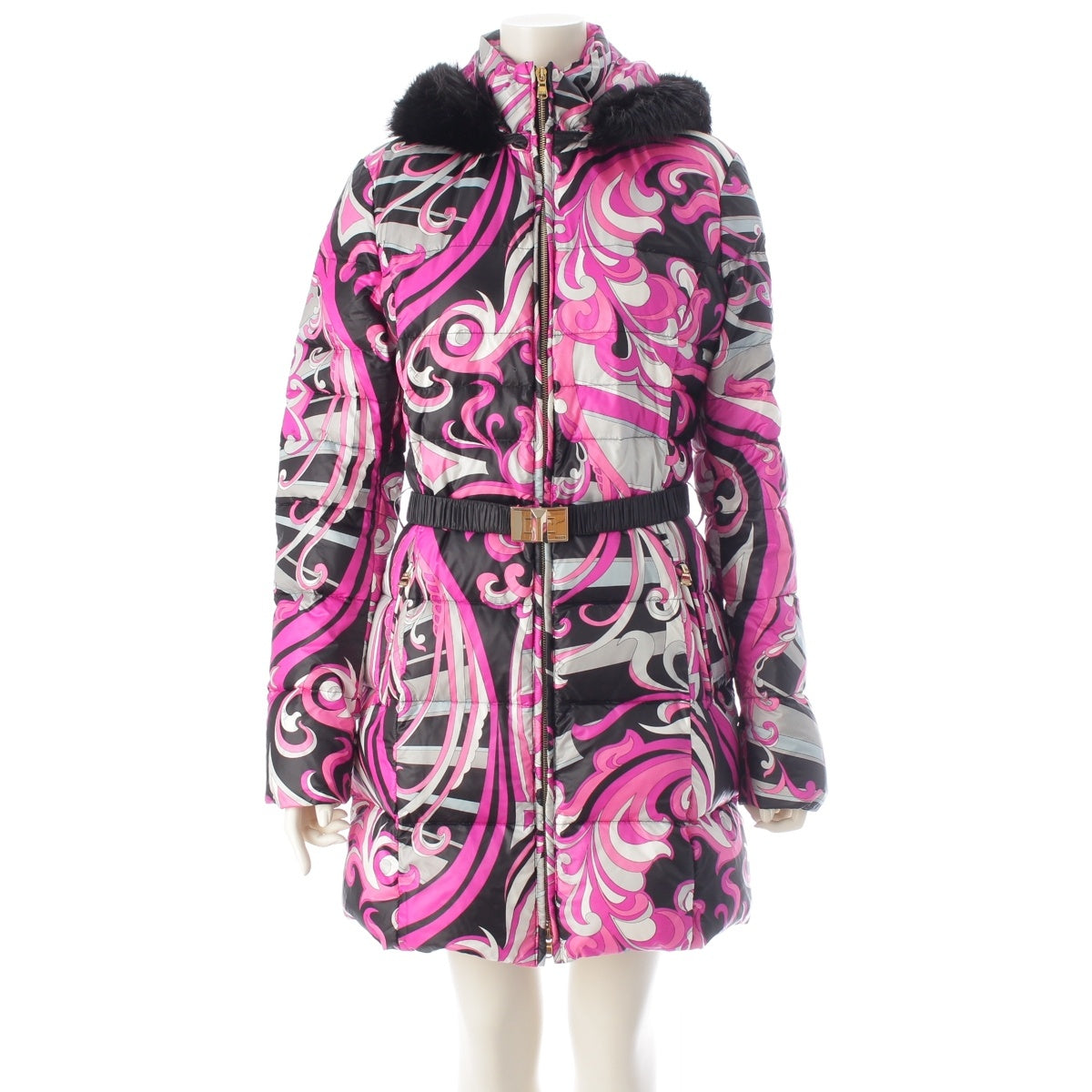 Emilio Pucci Beaver fur Overall handle down coat belted outerwear purple 38