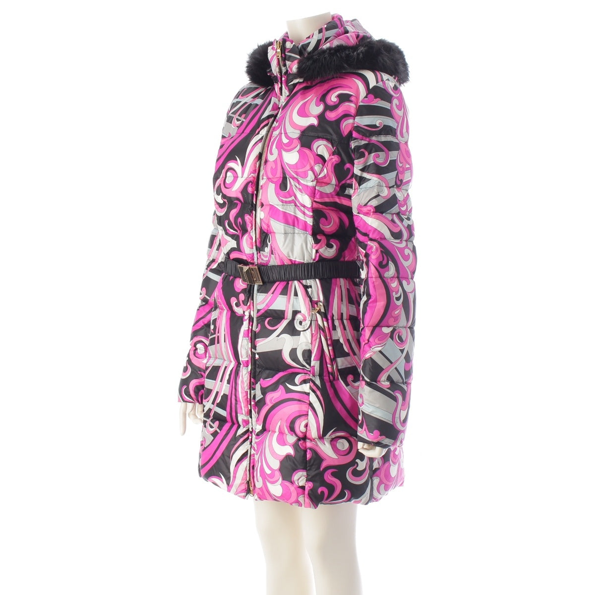 Emilio Pucci Beaver fur Overall handle down coat belted outerwear purple 38