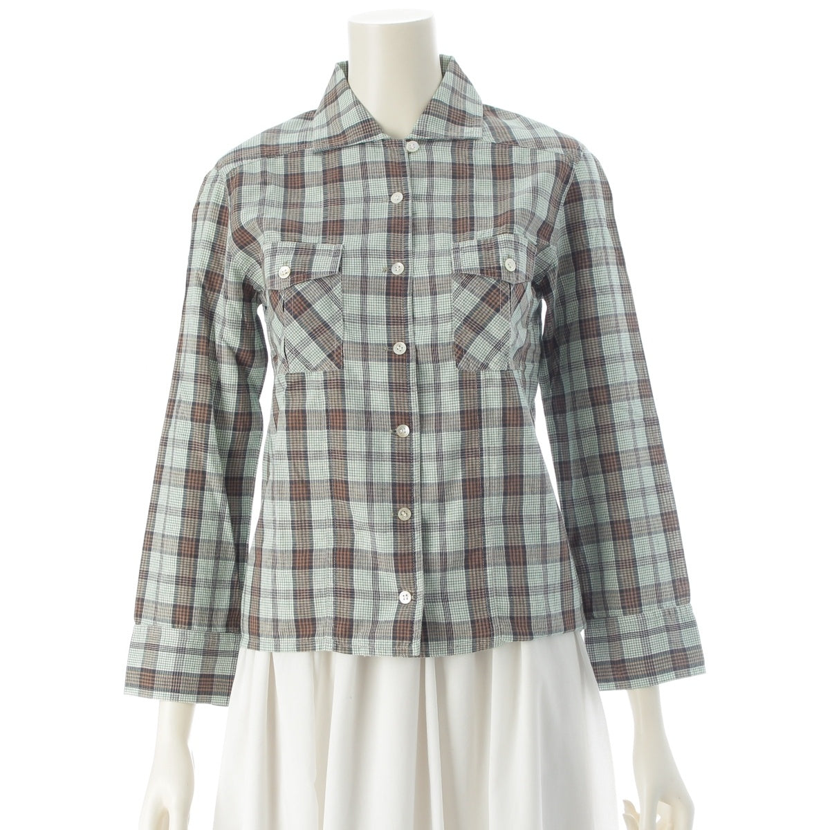 COMME des GARCONS Check Pattern Open Collar Long sleeve shirt tops Green brown