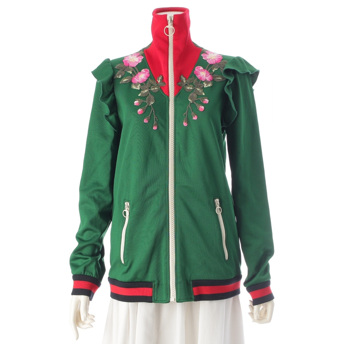 GUCCI cotton Michele Zip-Up Floral Embroidered Jersey Jacket 479536 green L