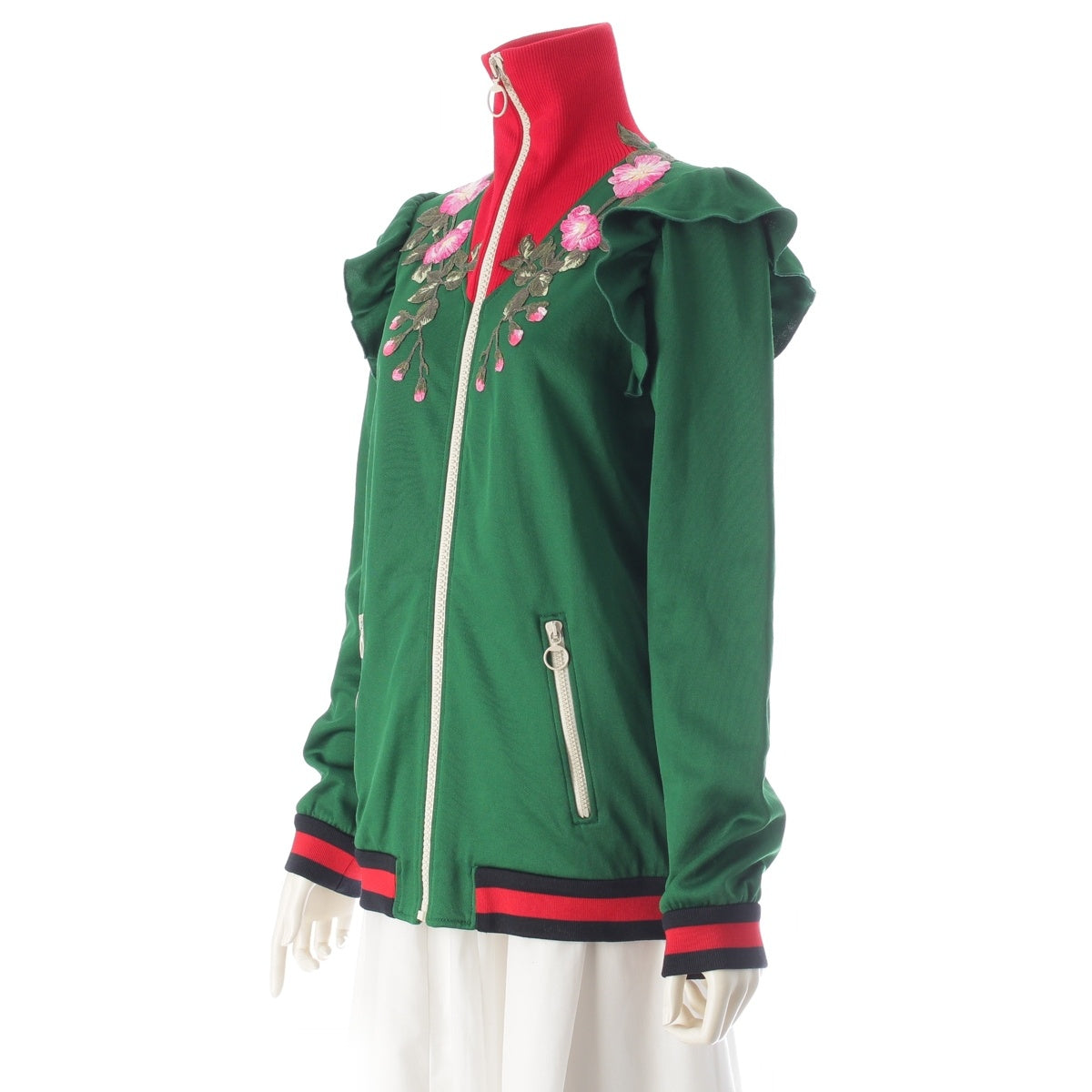 GUCCI cotton Michele Zip-Up Floral Embroidered Jersey Jacket 479536 green L
