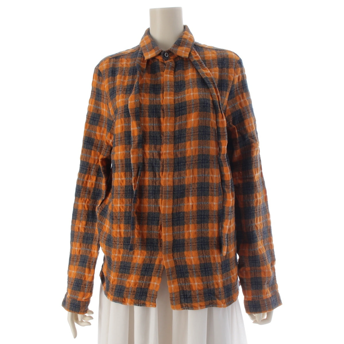 GUCCI wool cotton Cambridge check bow tie Long sleeve shirt tops 401303 Orange Yellow 15 3/4 40