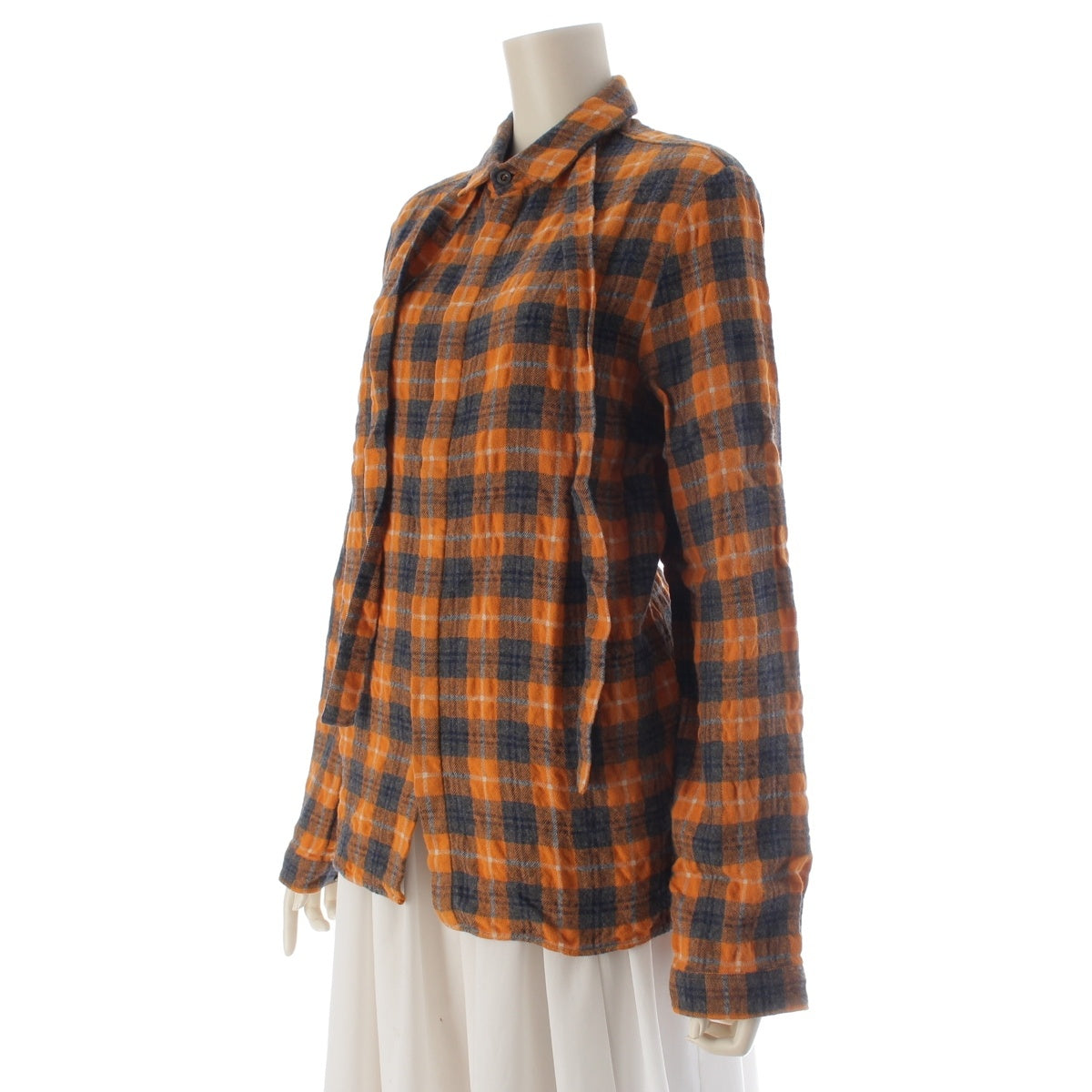 GUCCI wool cotton Cambridge check bow tie Long sleeve shirt tops 401303 Orange Yellow 15 3/4 40