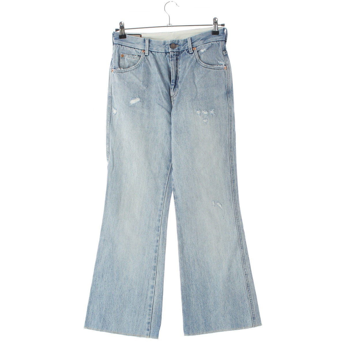 GUCCI Michele embroidered flared distressed skirt Denim pants Jeans bottoms 656983 blue 23