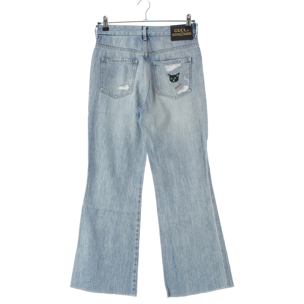 GUCCI Michele embroidered flared distressed skirt Denim pants Jeans bottoms 656983 blue 23