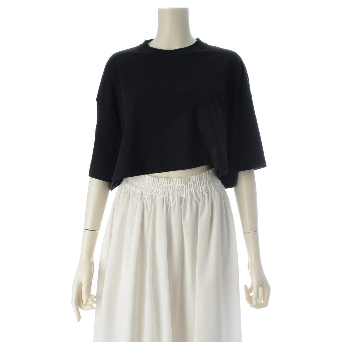 PRADA cotton Triangle logo cropped short-sleeved cut and sew top Cut 3560A black XS