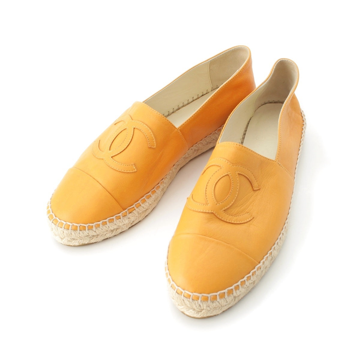 CHANEL leather COCO Mark espadrilles shoes G29762 Yellow orange 40