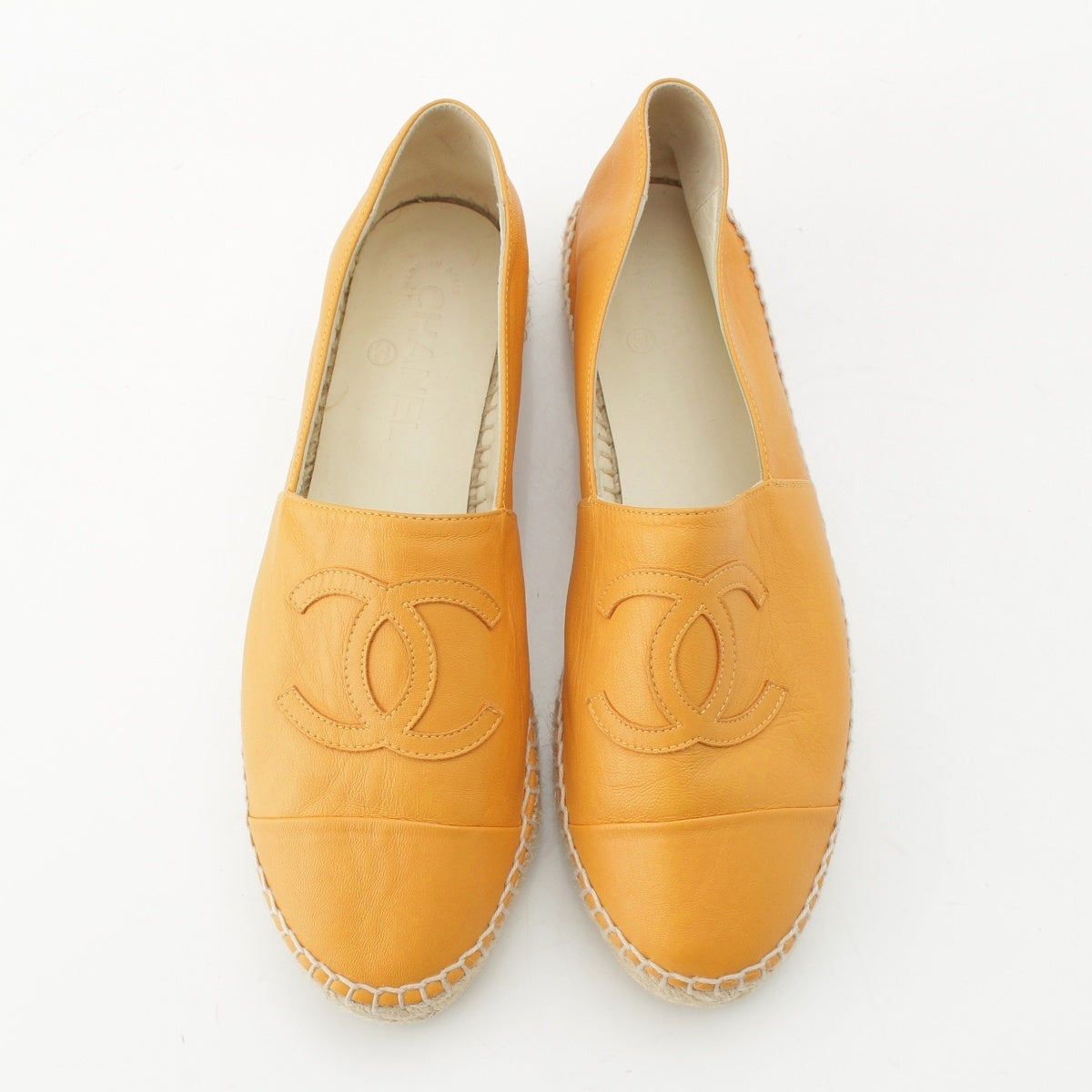 CHANEL leather COCO Mark espadrilles shoes G29762 Yellow orange 40