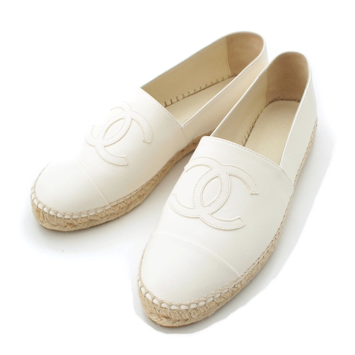 CHANEL leather COCO Mark espadrilles shoes G29762 white 40