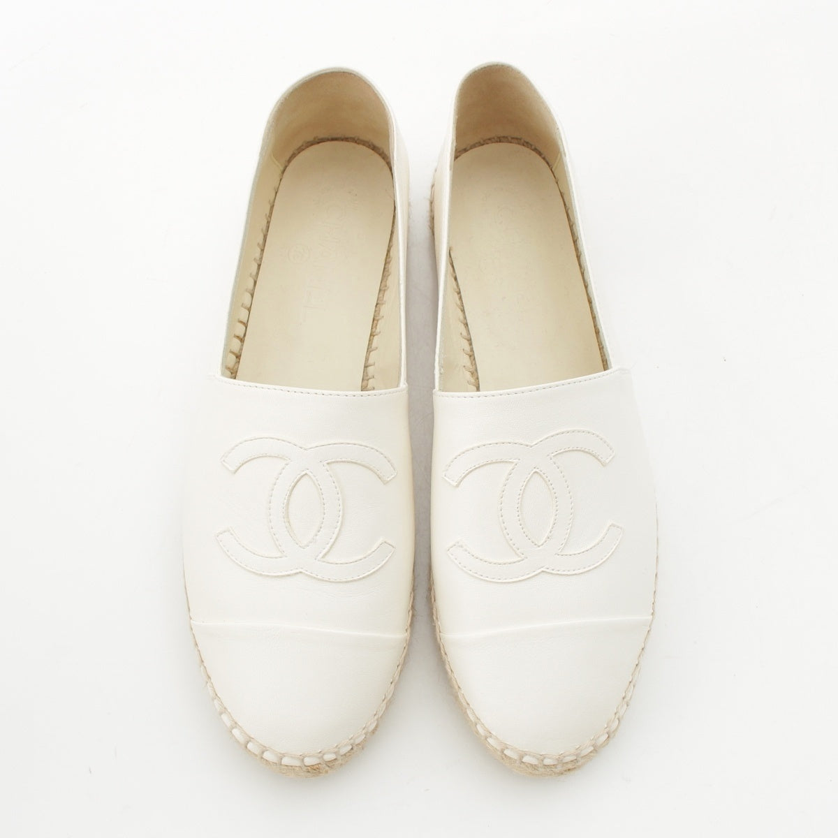 CHANEL leather COCO Mark espadrilles shoes G29762 white 40