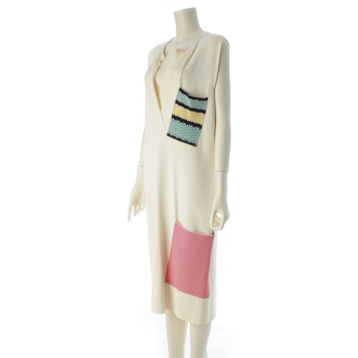 CELINE Silk x Rayon Patchwork pocket design sleeveless top one piece Ivory S