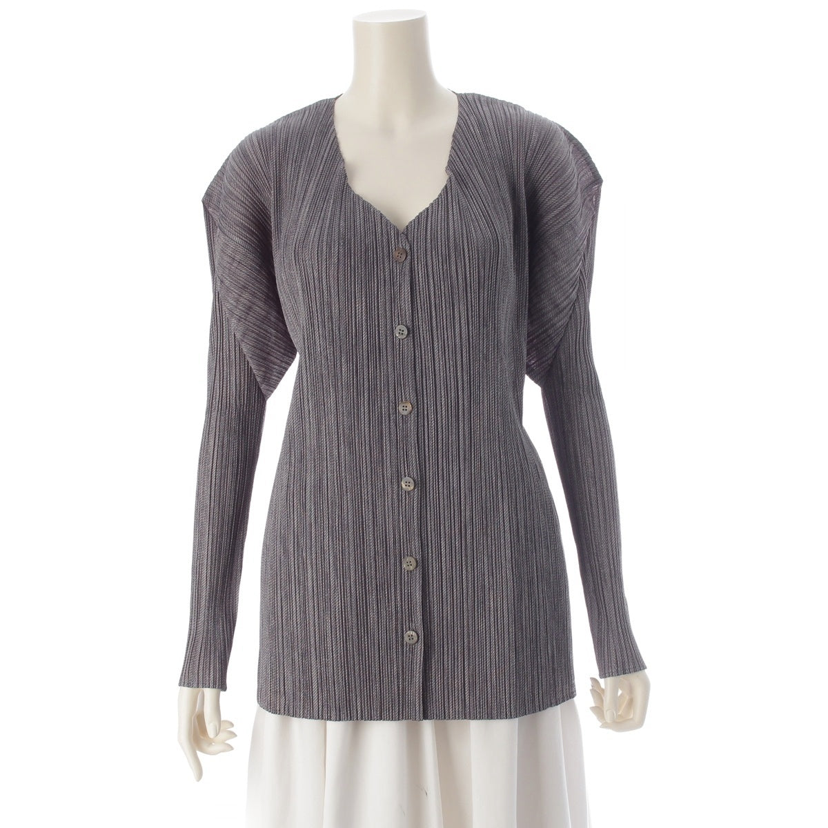 ISSEY MIYAKE Pleated Please Old design, all-over print, long sleeves cardigan tops PP54-JD446 Gray 3