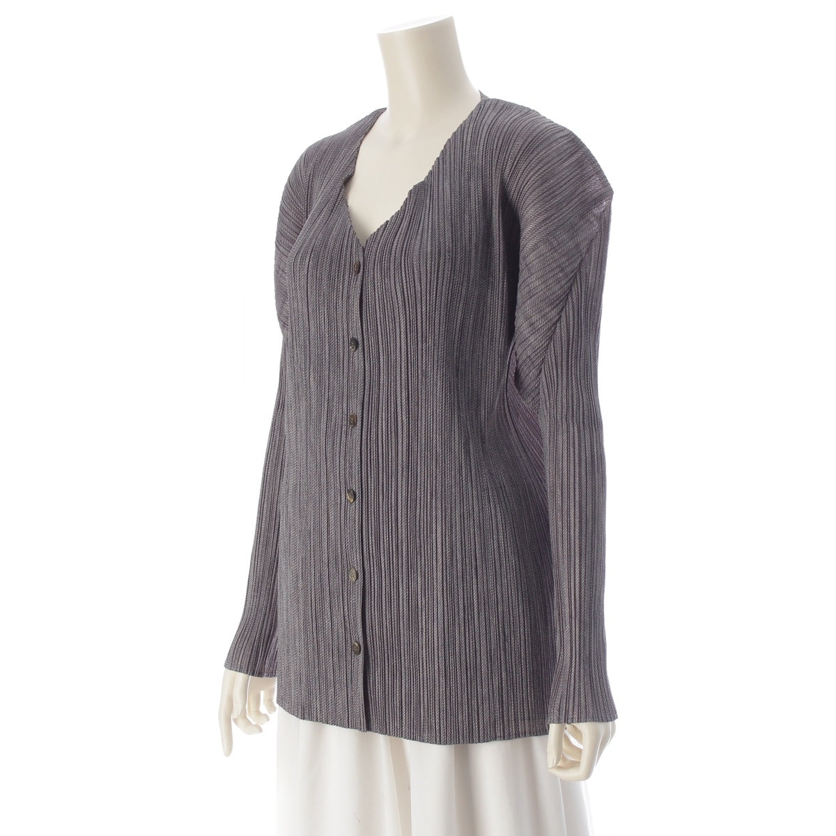 ISSEY MIYAKE Pleated Please Old design, all-over print, long sleeves cardigan tops PP54-JD446 Gray 3
