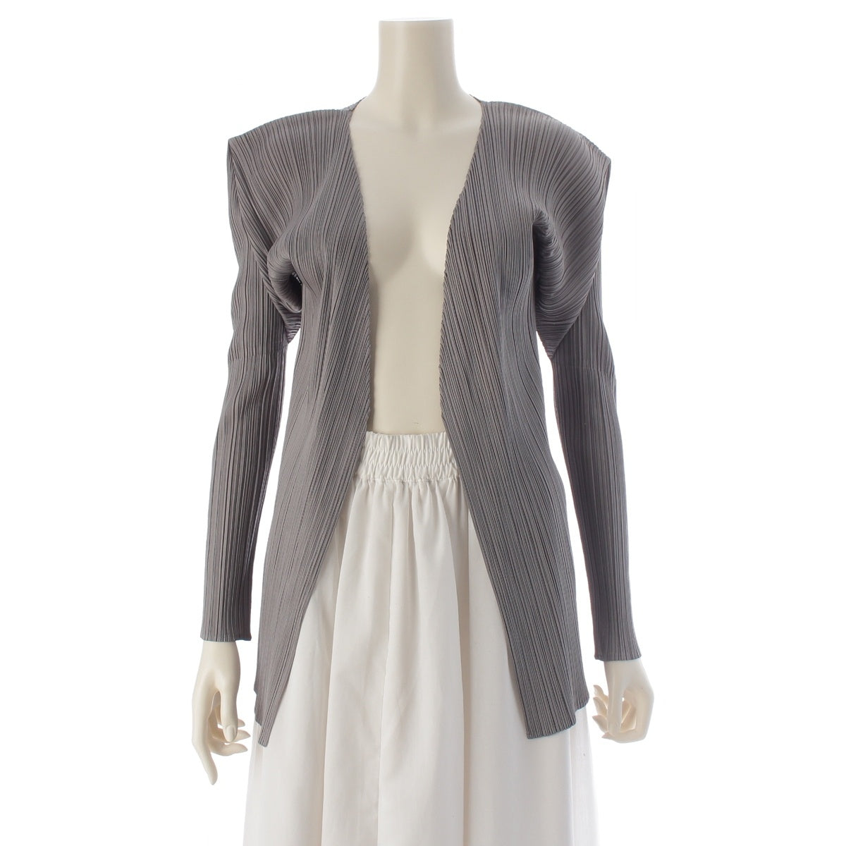 ISSEY MIYAKE Pleated Please Old design, buttonless, long sleeves cardigan Tops, Cardigans PP04-JO607 gray 3